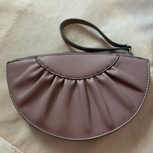 Scalloped faux leather wristlet